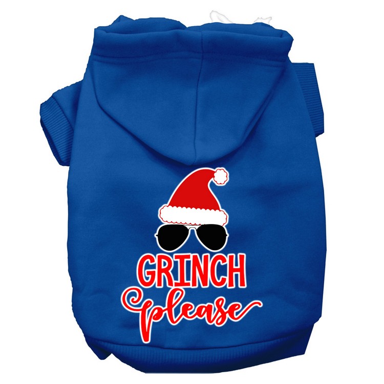 Grinch Please Screen Print Dog Hoodie Blue XS